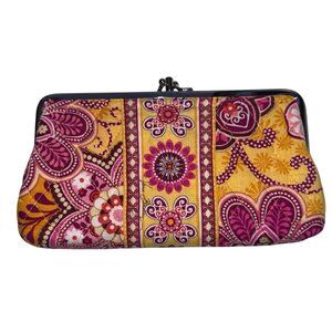 Vera Bradley Wallet Paisley Floral Fabric Snap Closure Yellow Pink Canvas